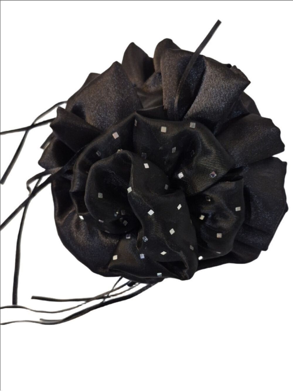 Source Unknown Black Satin Floral Hair Clip with Silver Square Accents